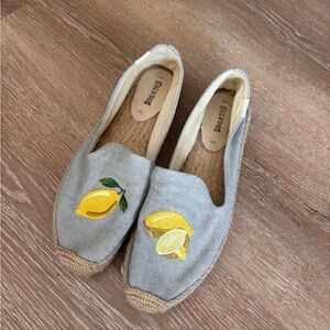 Soludos Espadrilles with Lemon Embroidery - Gray and Yellow